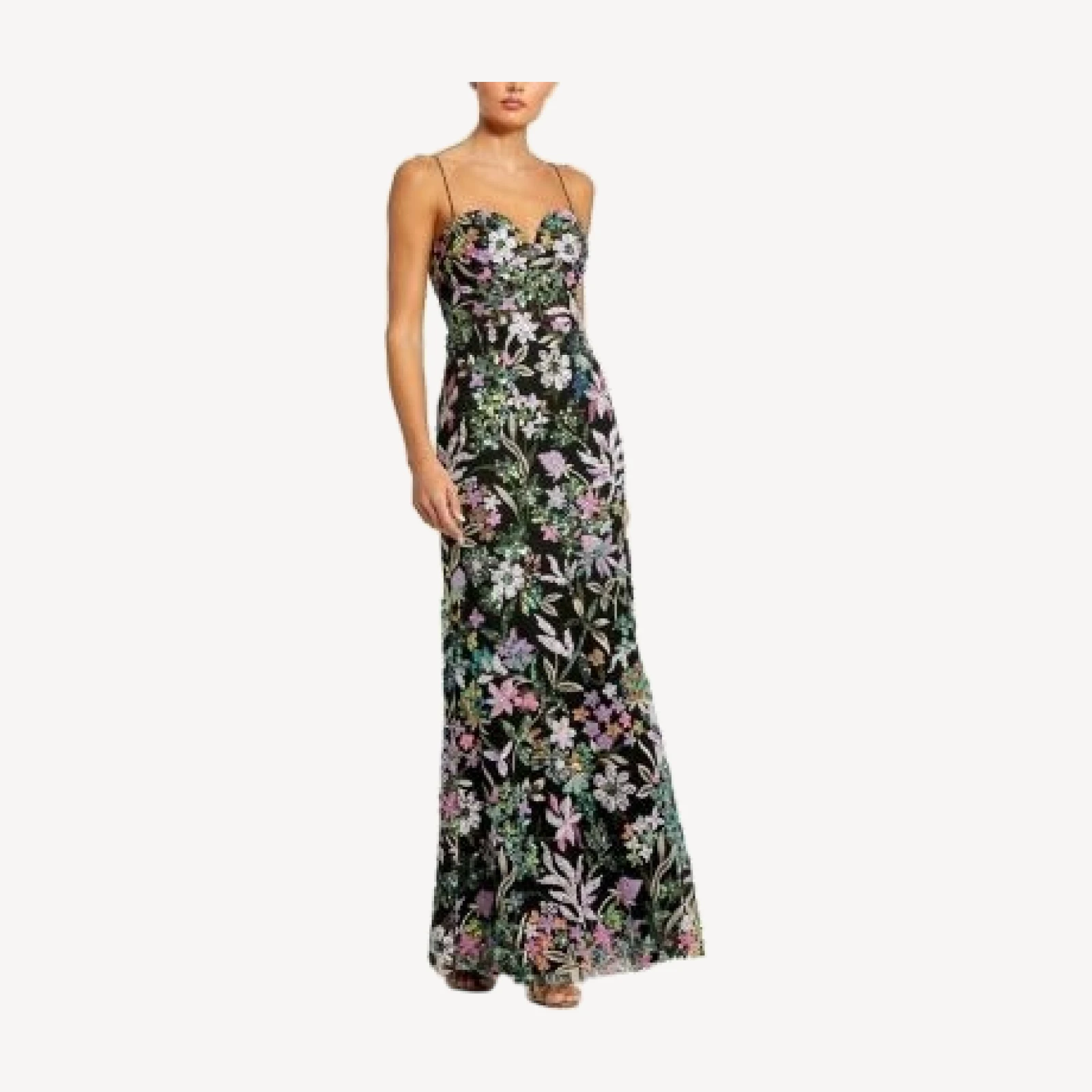 Mac Duggal Spaghetti Strap Bustier Embroidered Applique Gown