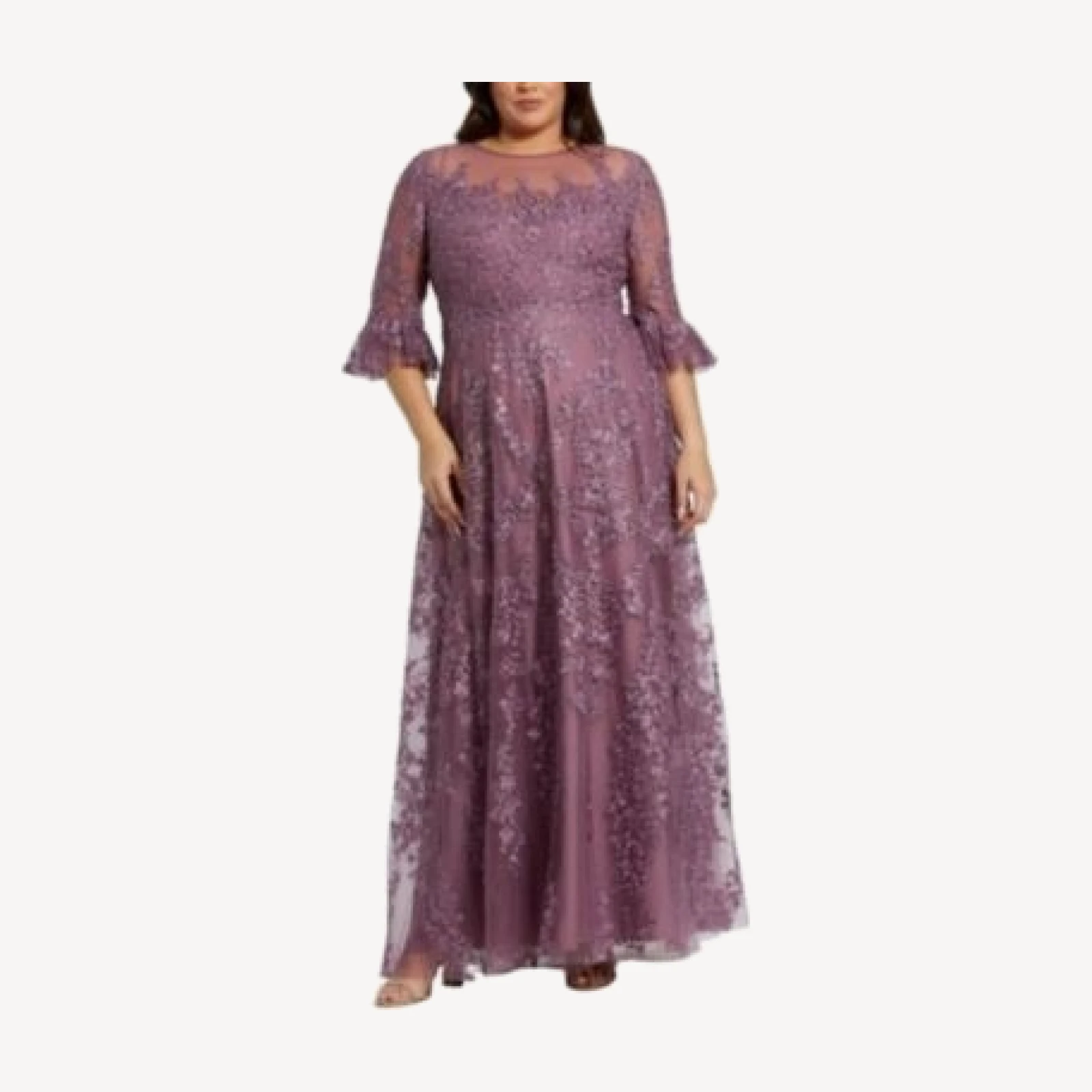 Mac Duggal High Neck Flutter Sleeve Embroidered A Line Gown