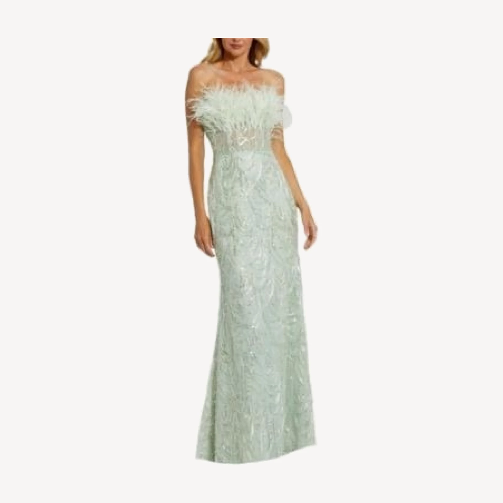 Mac Duggal Strapless Feather Bustier Gown with Embroidery