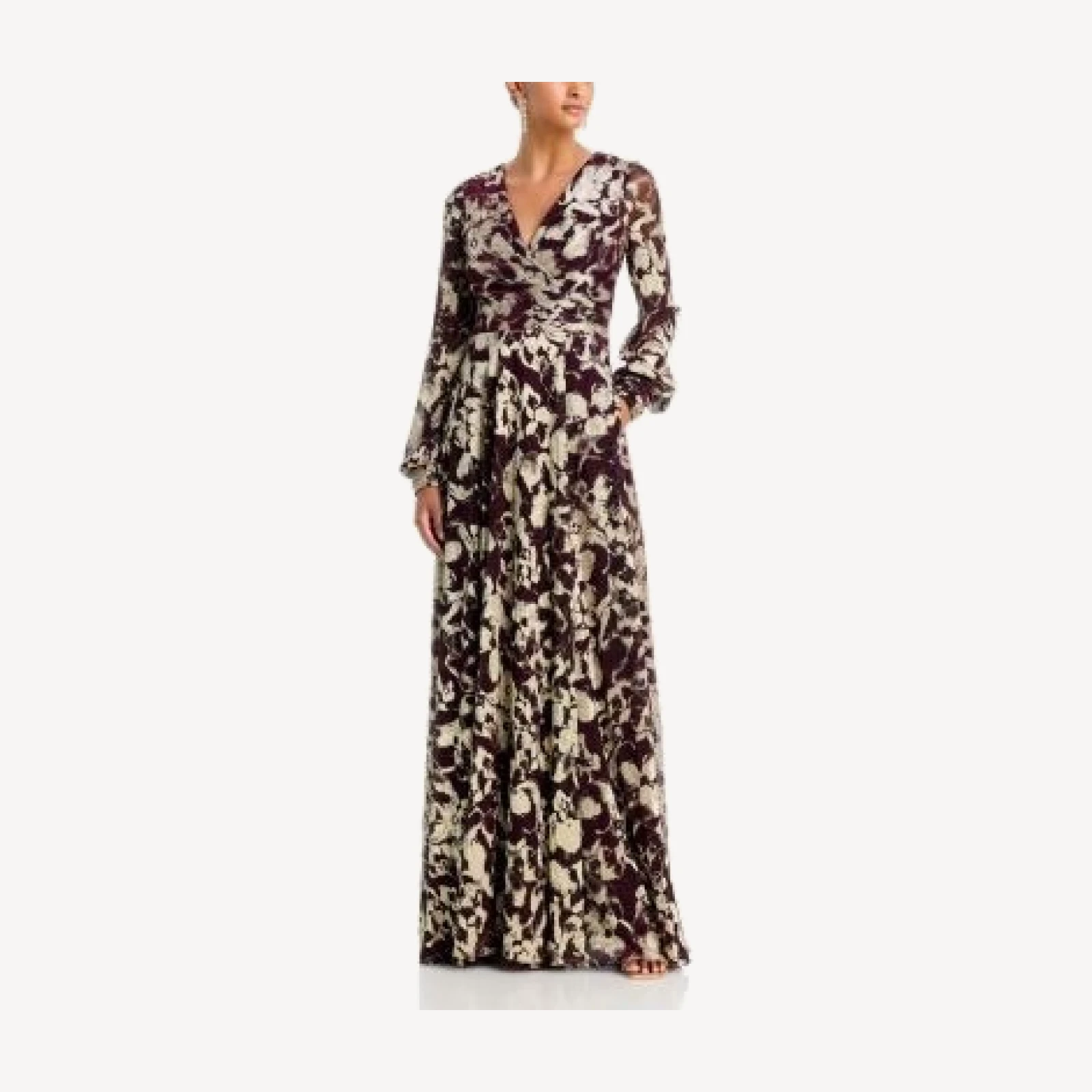 Aqua Foil Crinkle V Neck Long Sleeve Dress - Exclusive
