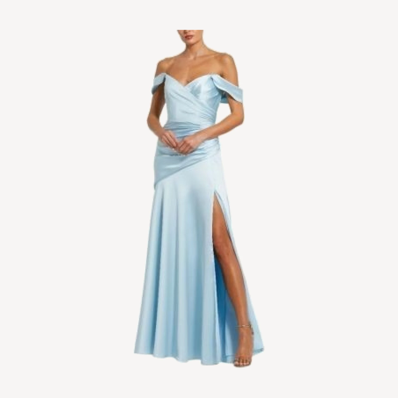 Mac Duggal Hard Satin Off the Shoulder Crossover Gown