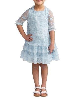 Mac Duggal Girls' Micro Ruffle Embroidered Mini Dress - Little Kid, Big Kid