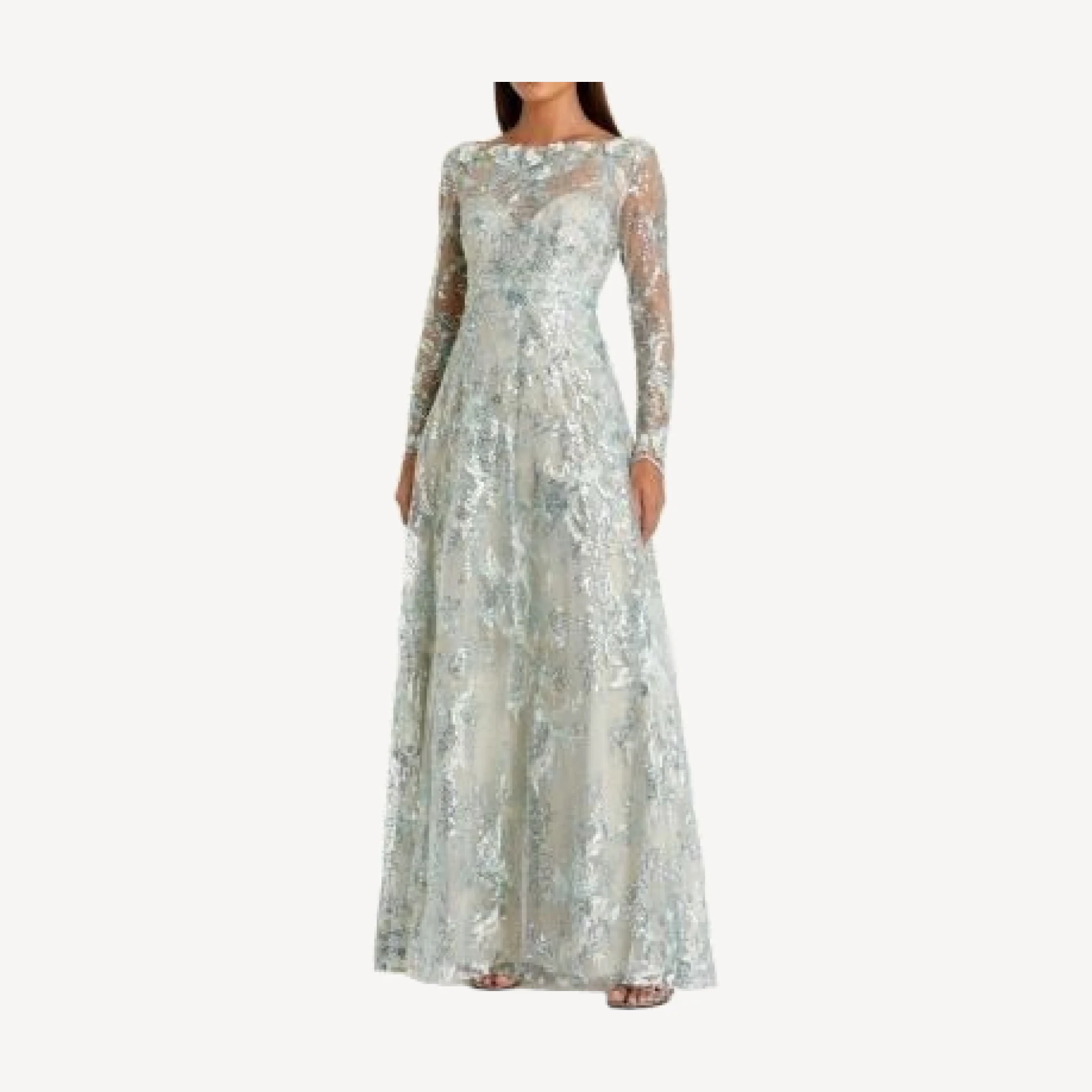 Mac Duggal Floral Embroidered Illusion Long Sleeve Gown