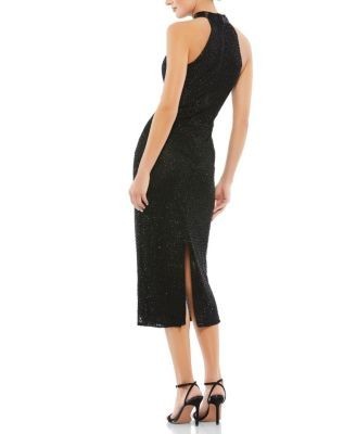 Mac Duggal Hand Embellished Faux Wrap Flutter Sleeve Gown