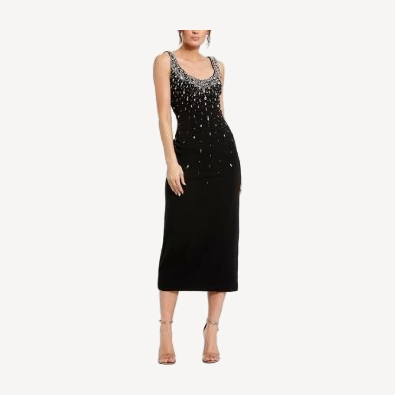 Mac Duggal Beaded Crepe Scoop Neck Sleeveless Midi Dress