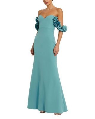 Mac Duggal Off-the-Shoulder Crepe Gown with 3D Floral Applique