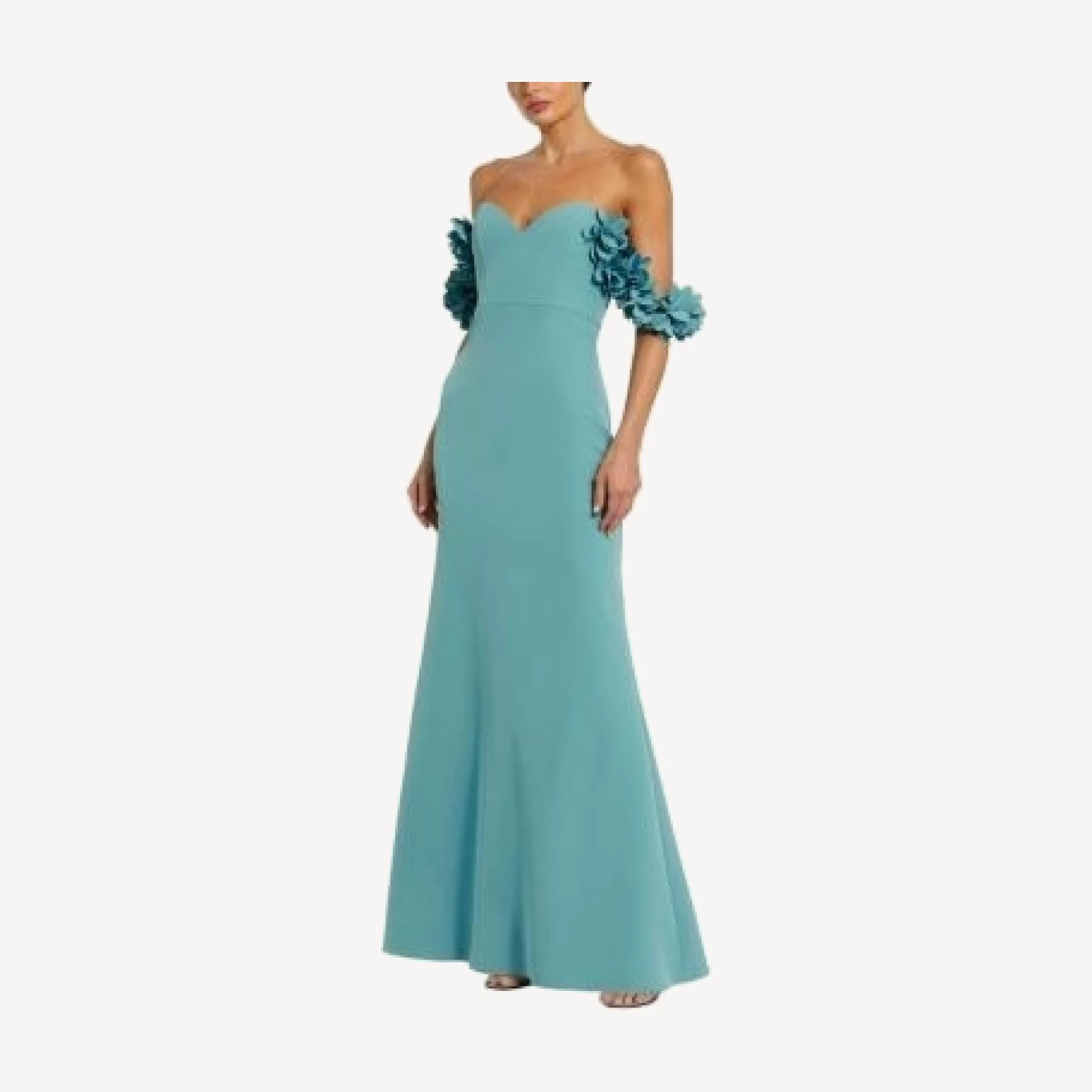 Mac Duggal Off-the-Shoulder Crepe Gown with 3D Floral Applique