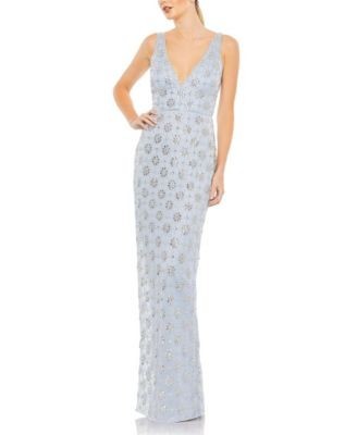 Mac Duggal Embellished Mesh V Neck Sleeveless Gown
