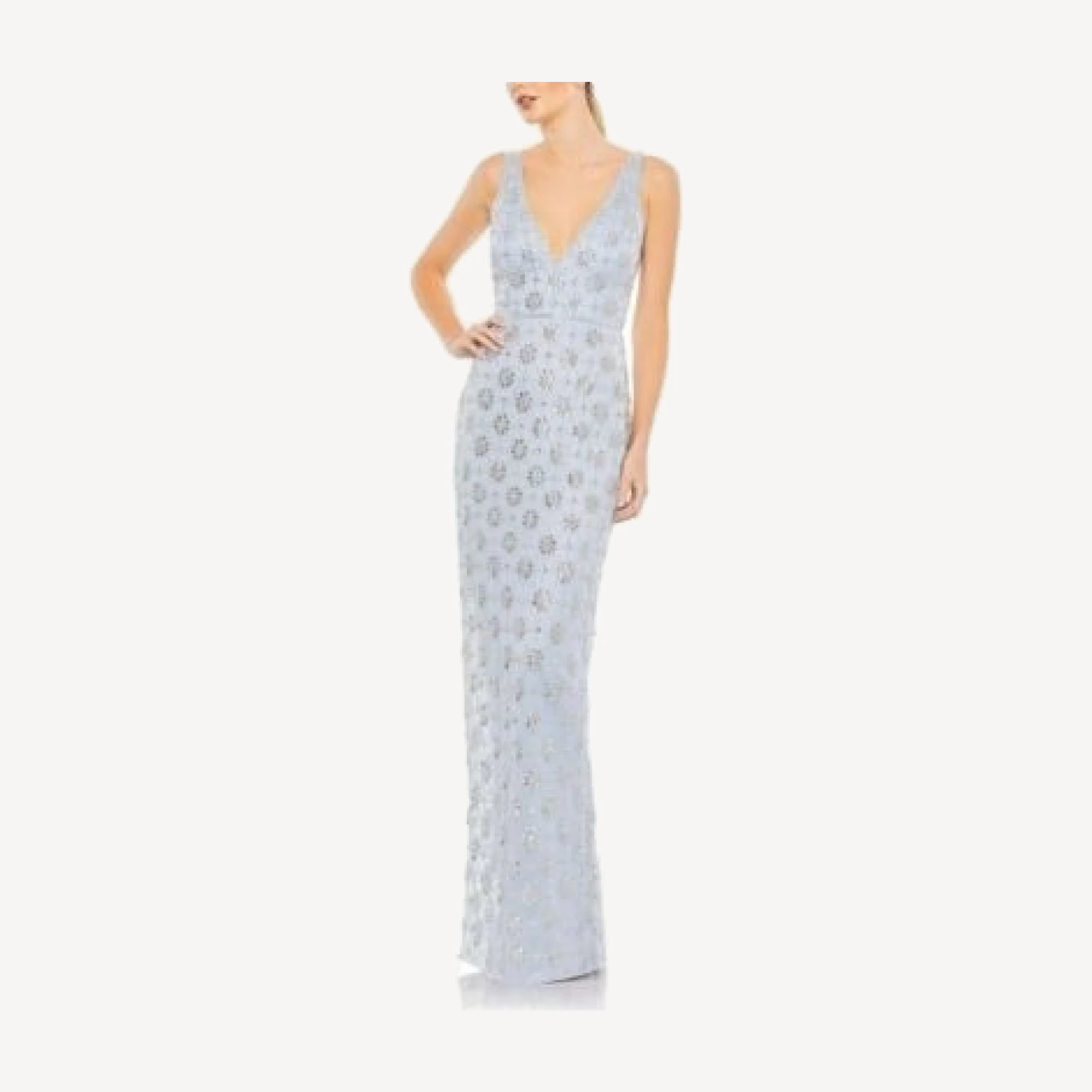Mac Duggal Embellished Mesh V Neck Sleeveless Gown
