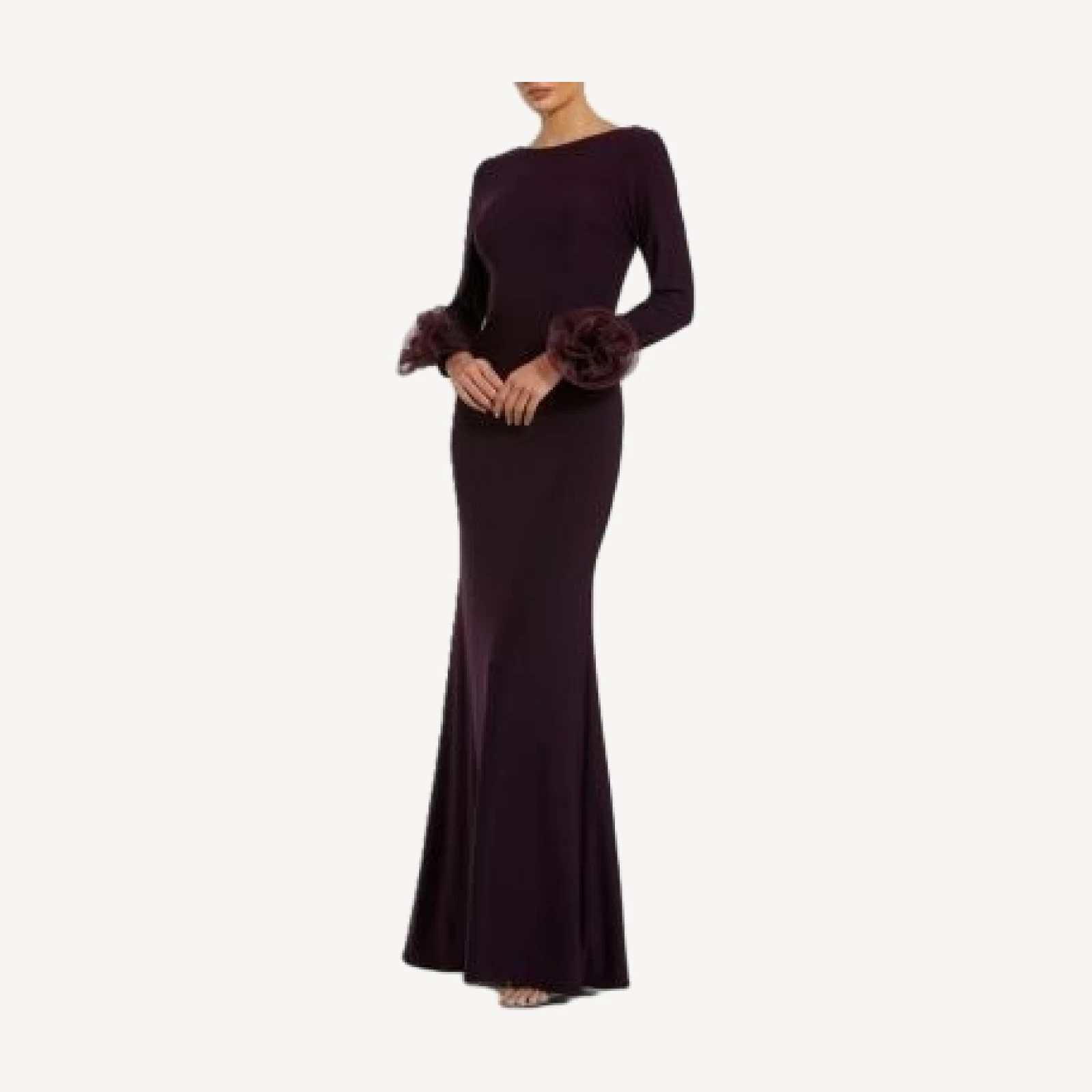 Mac Duggal Long Sleeve Fitted Jersey With 3D Flowers Gown