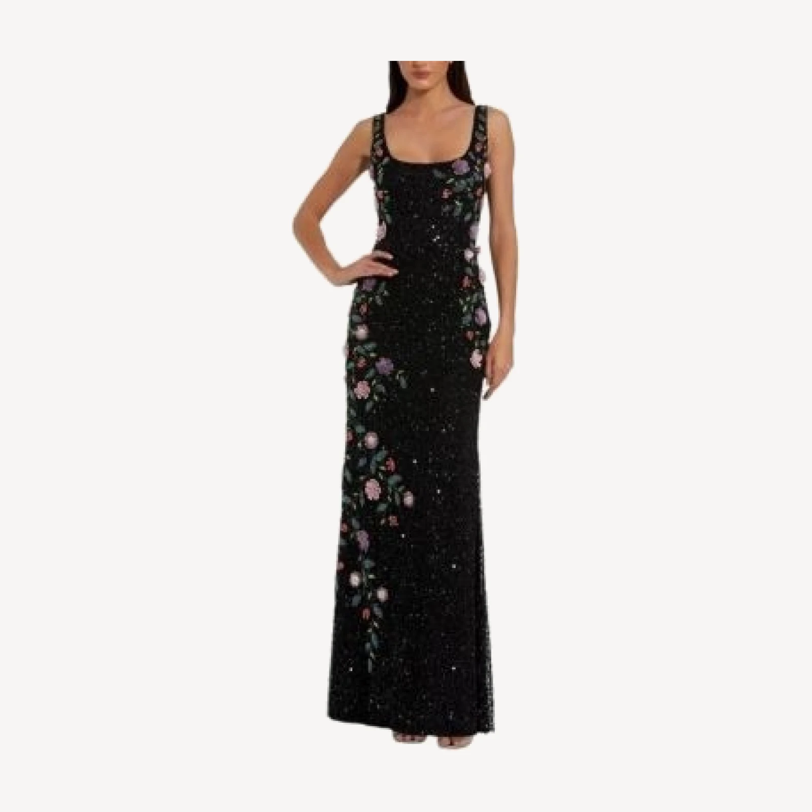 Mac Duggal Floral Beaded Mesh Scoop Neck Sleeveless Gown