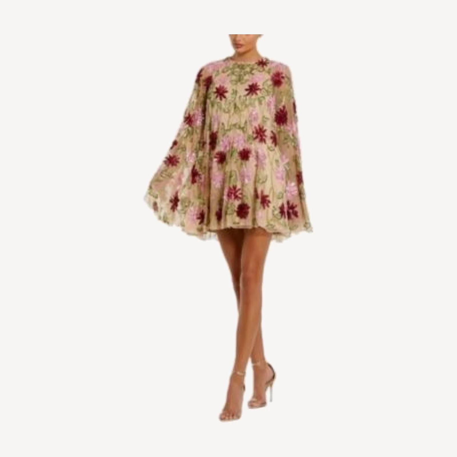 Mac Duggal Floral Beaded Mesh Shawl Mini Dress