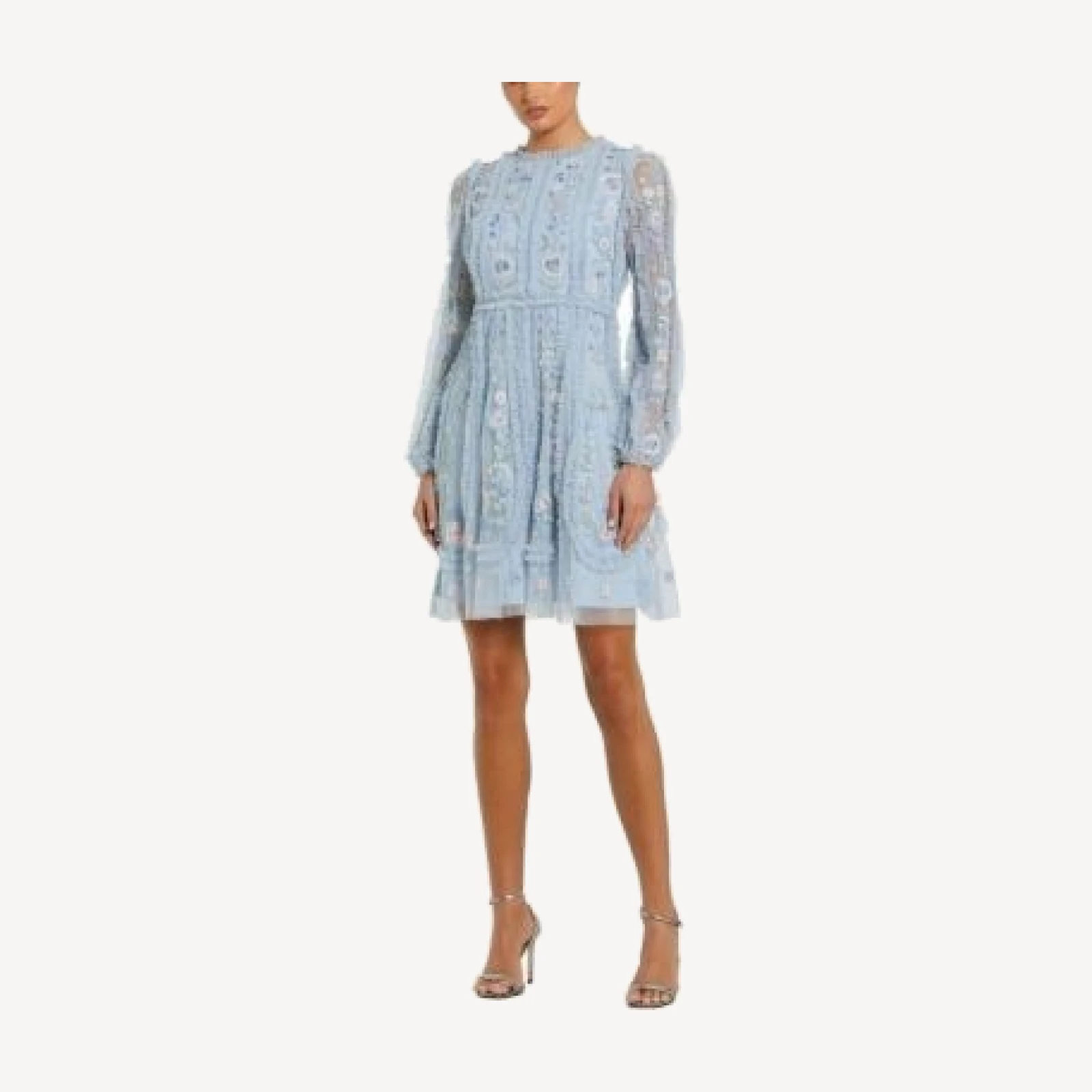 Mac Duggal Long Sleeve Micro Ruffle Mini Dress