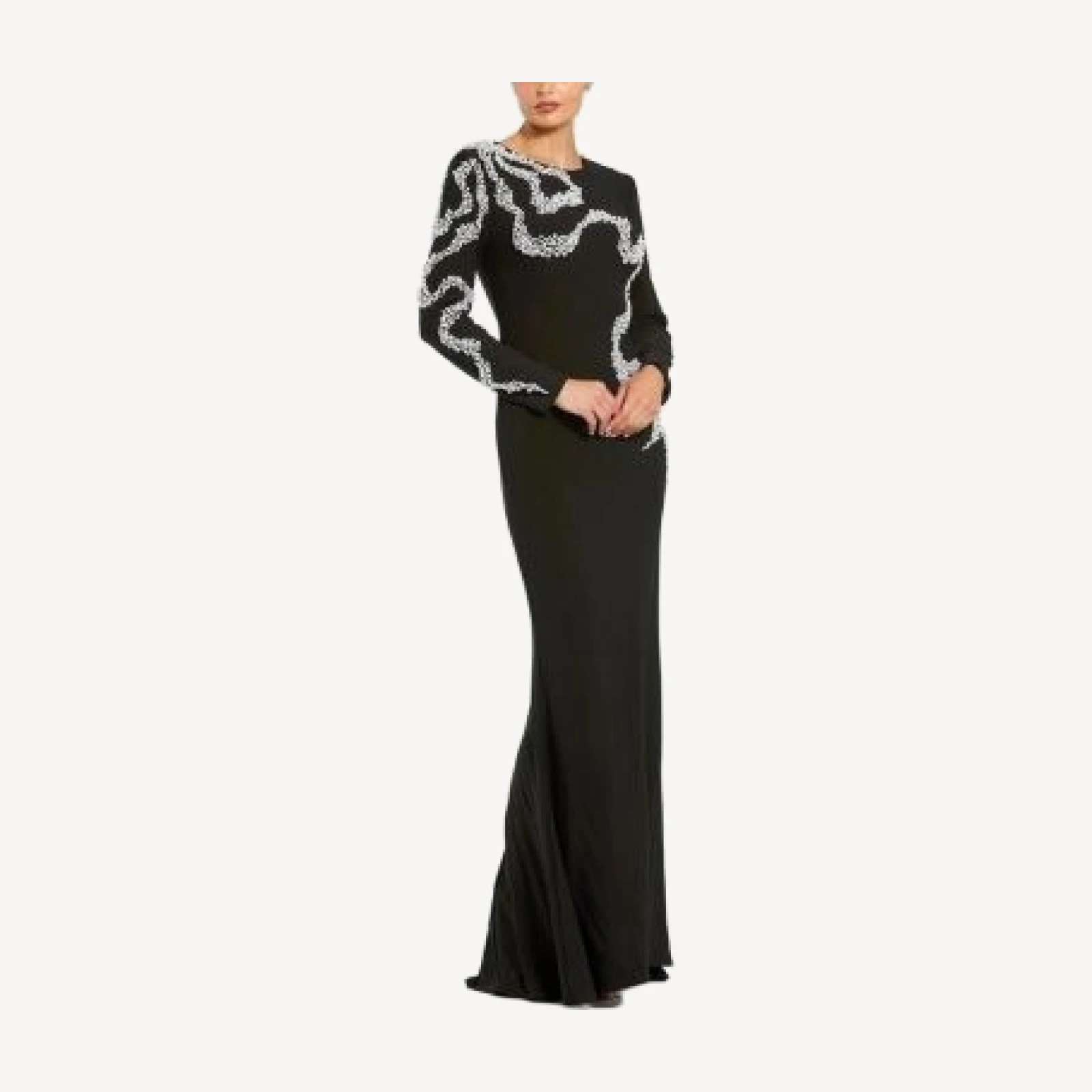 Mac Duggal Elegant Beaded Swirl Applique Gown