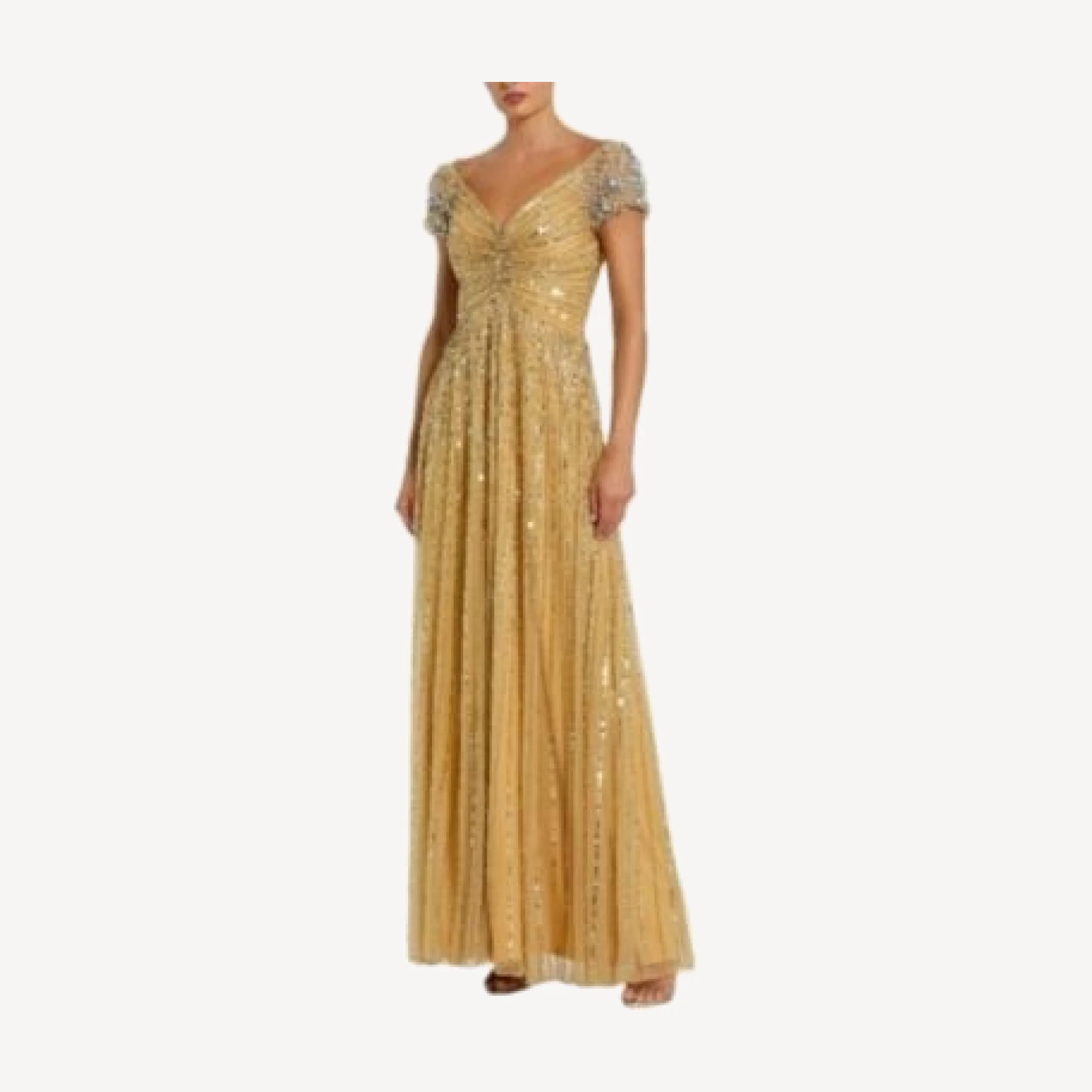 Mac Duggal Striped Sequin Mesh Gown With Beaded Shoulders