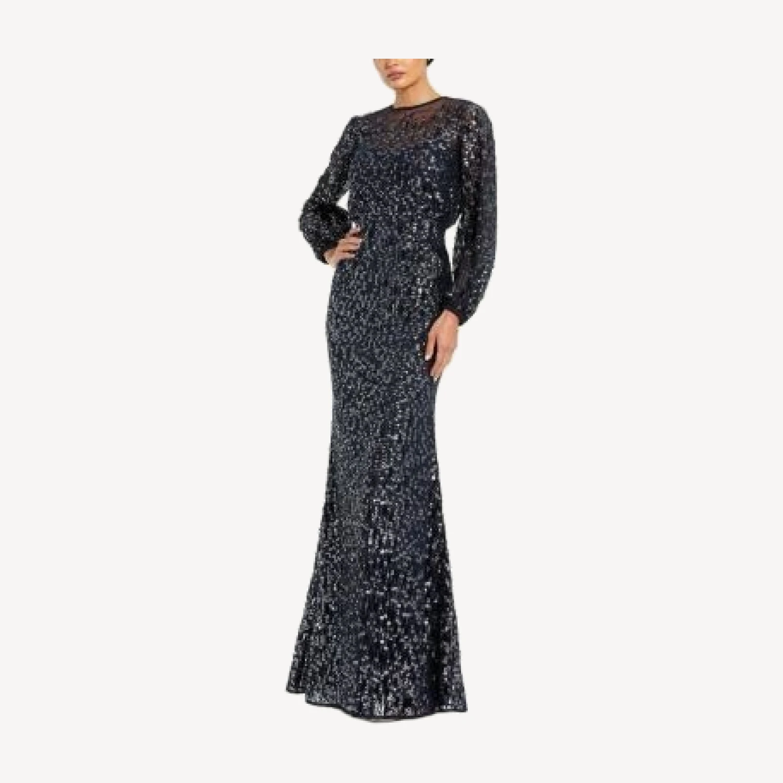 Mac Duggal Sequin Long Sleeve Blouson Evening Gown