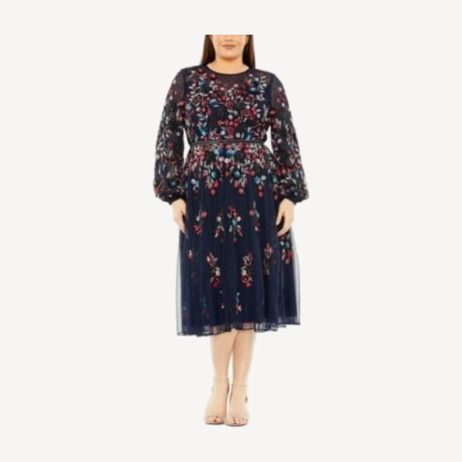 Mac Duggal Plus Long Sleeve Beaded Cocktail Dress