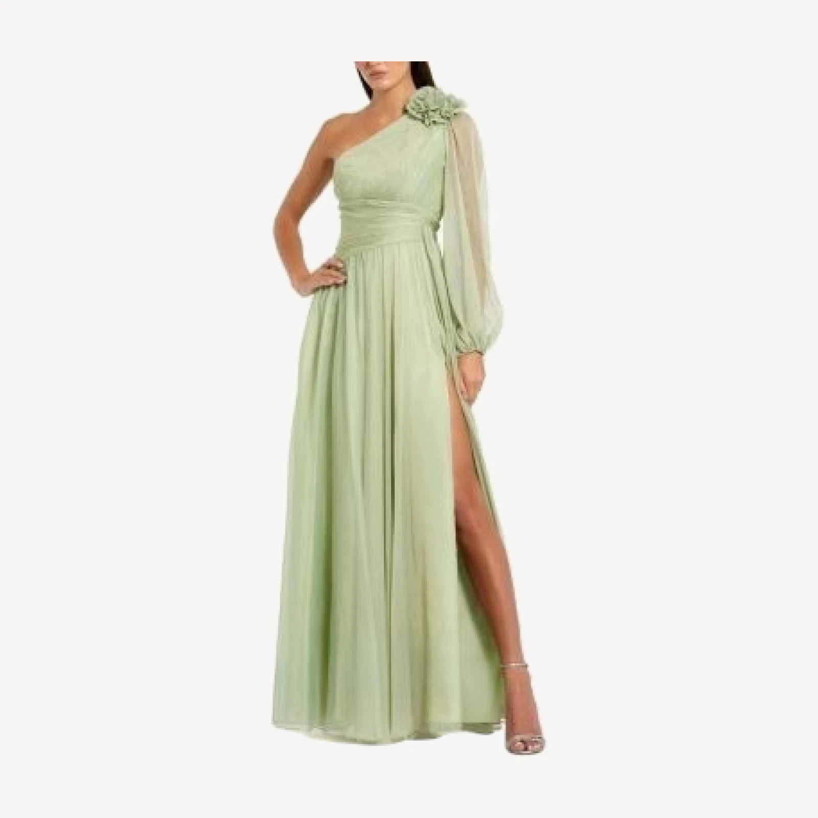 Mac Duggal One Shoulder 3D Flower Gown with Slit
