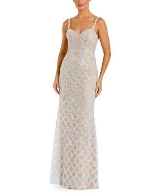 Mac Duggal Pearl Embellished Sleeveless Bustier Gown