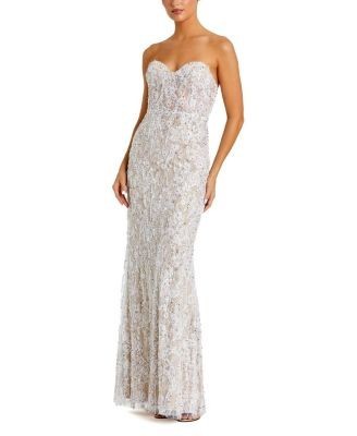 Mac Duggal Embellished Applique Strapless Bustier Gown