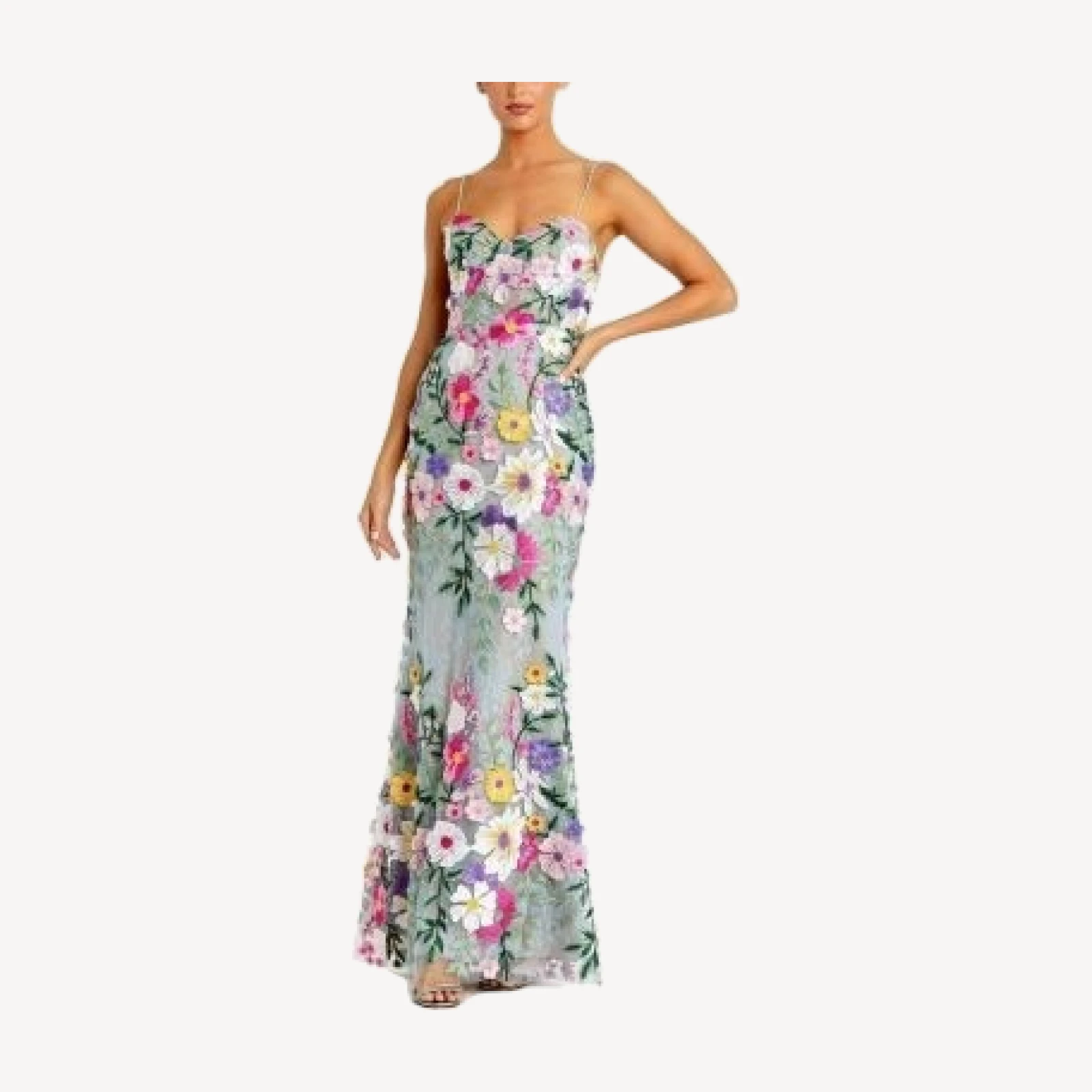 Mac Duggal Floral Embroidered Sleeveless Bustier Gown