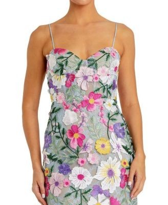 Mac Duggal Floral Embroidered Sleeveless Bustier Gown