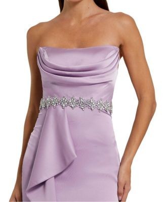 Mac Duggal Strapless Satin Gown with Embellished Belt Detail
