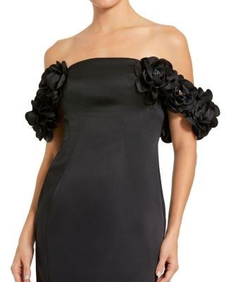 Mac Duggal Satin 3D Flower Off The Shoulder Mermaid Gown