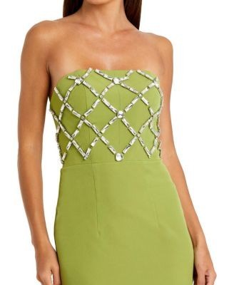Mac Duggal Strapless Crepe Ankle Dress With Beaded Details