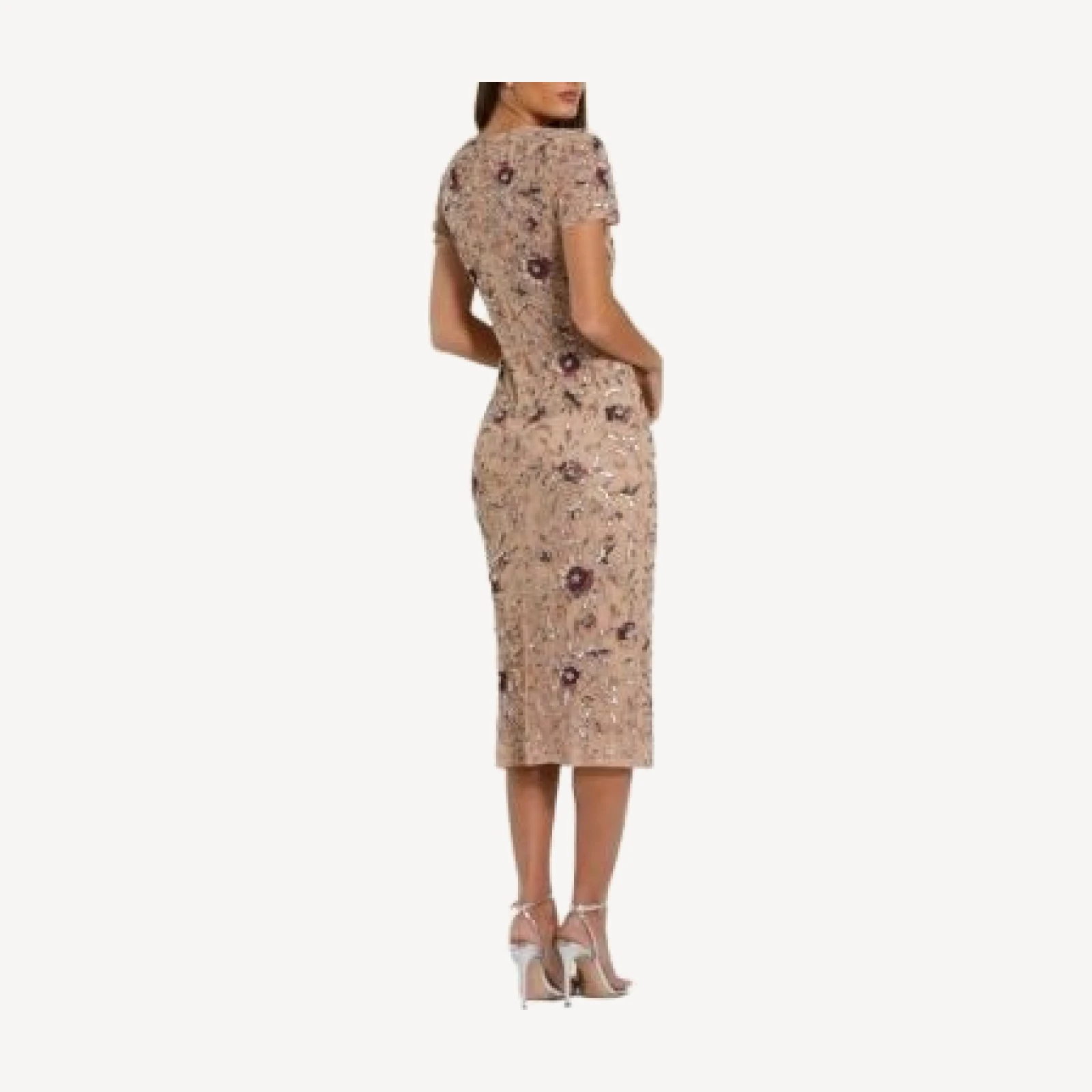 Mac Duggal Romantic Floral Embellished Mesh Midi Dress