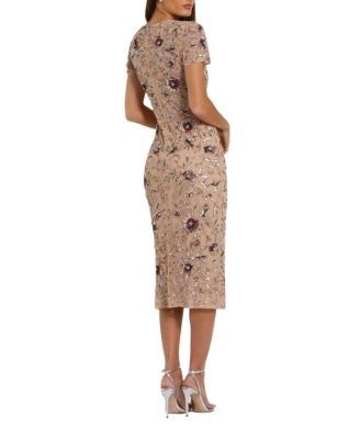 Mac Duggal Romantic Floral Embellished Mesh Midi Dress