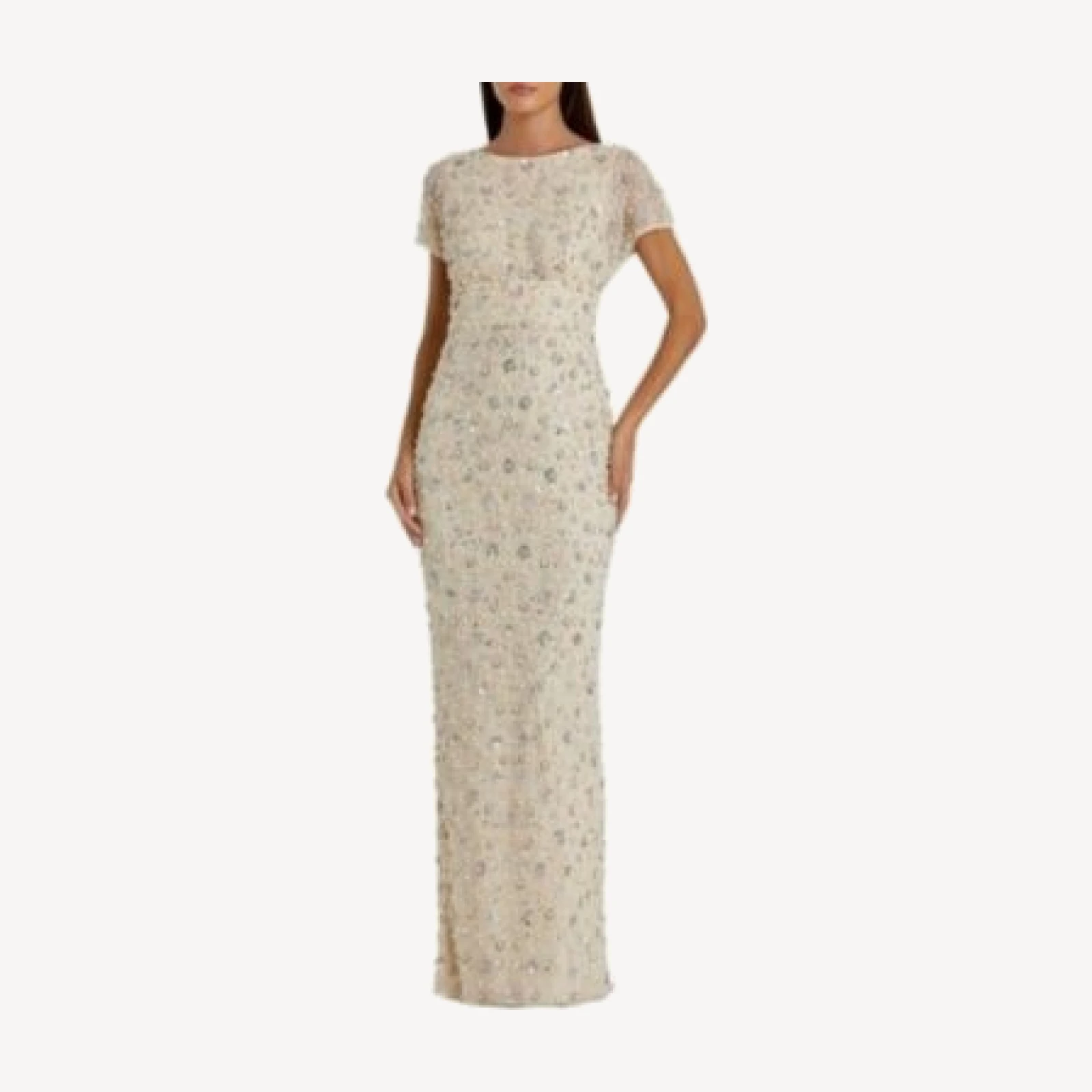 Mac Duggal Floral Embellished Mesh Fitted Blouson Gown