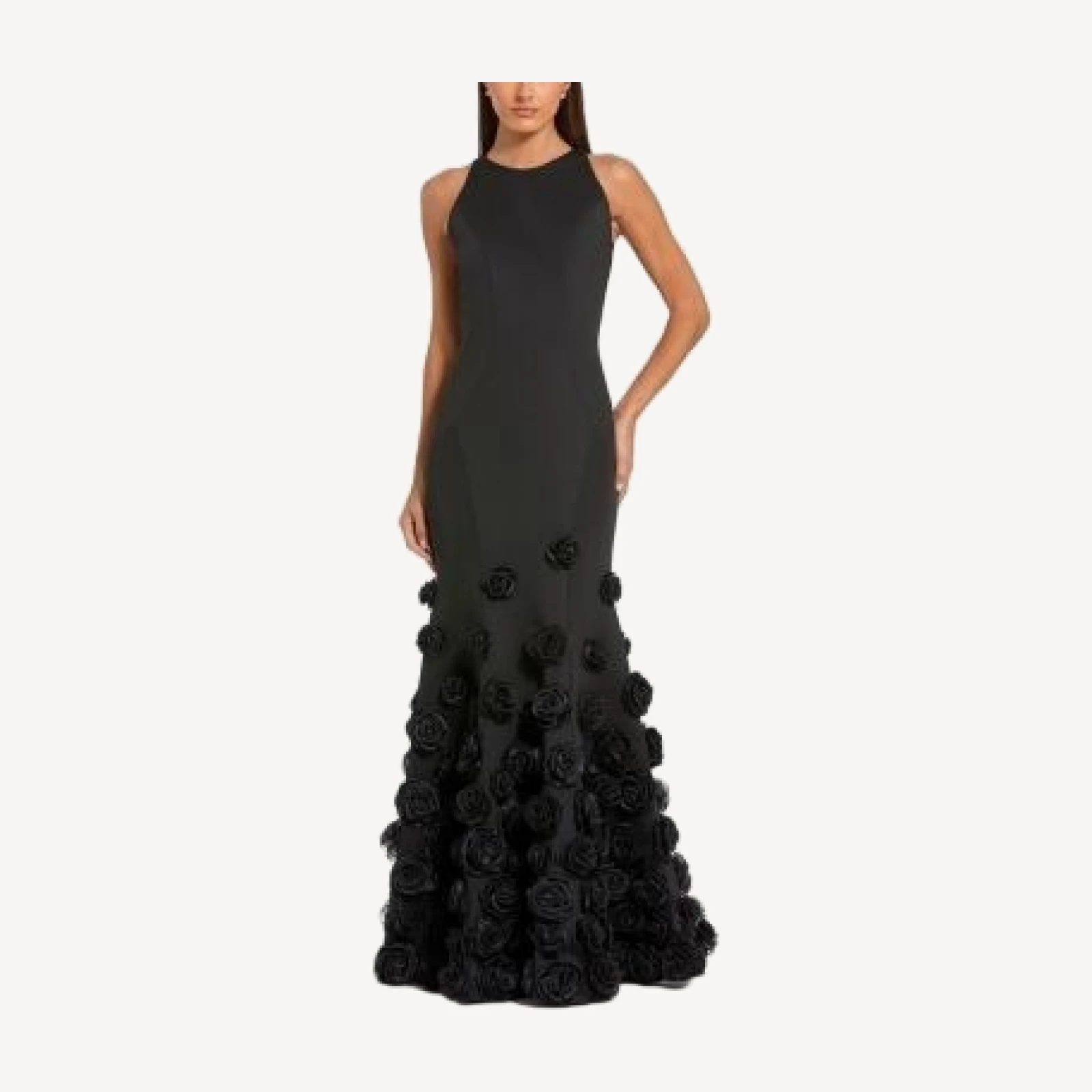 Mac Duggal Crepe Mermaid Gown with 3D Floral Hem