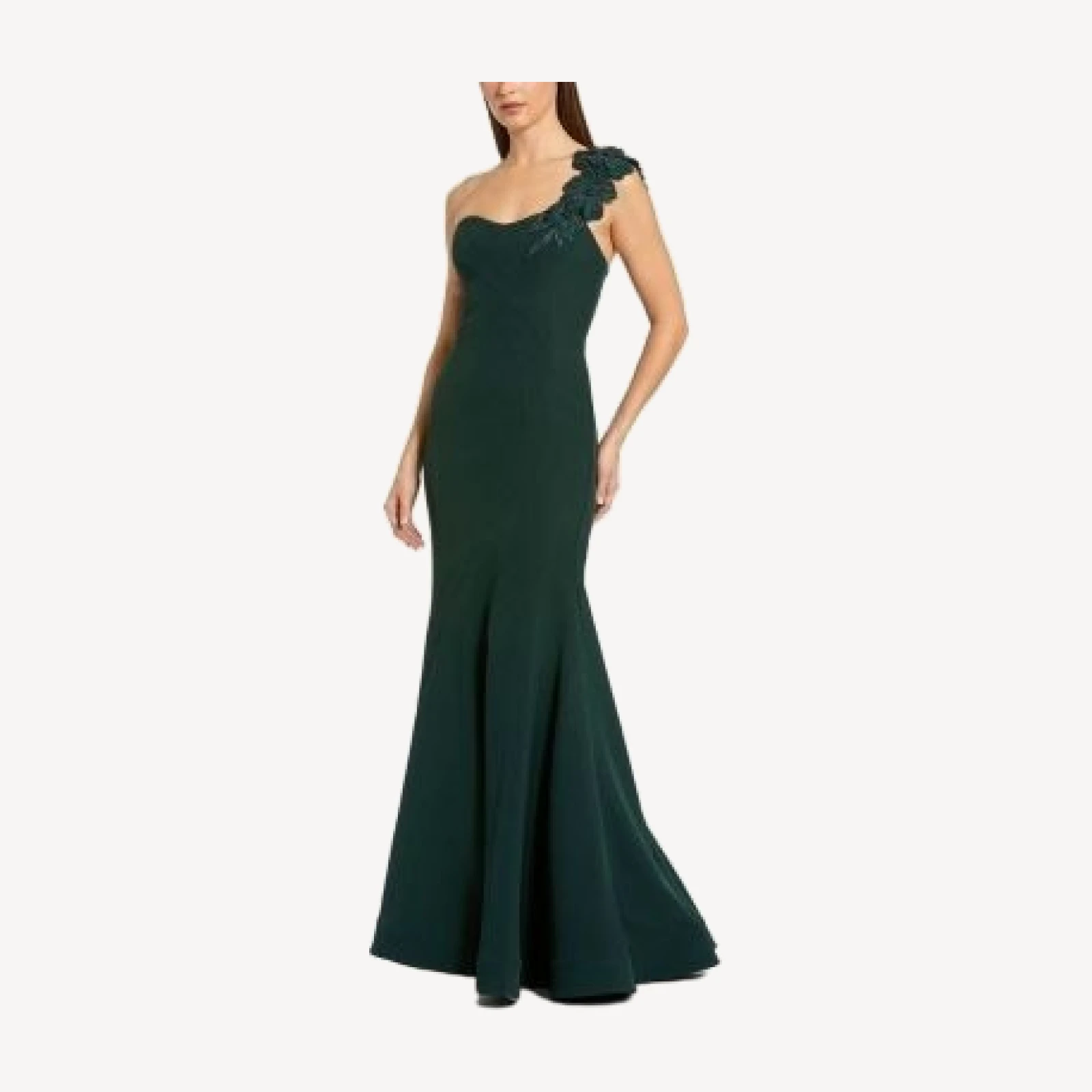 Mac Duggal Crepe One Shoulder Beaded Flower Mermaid Gown