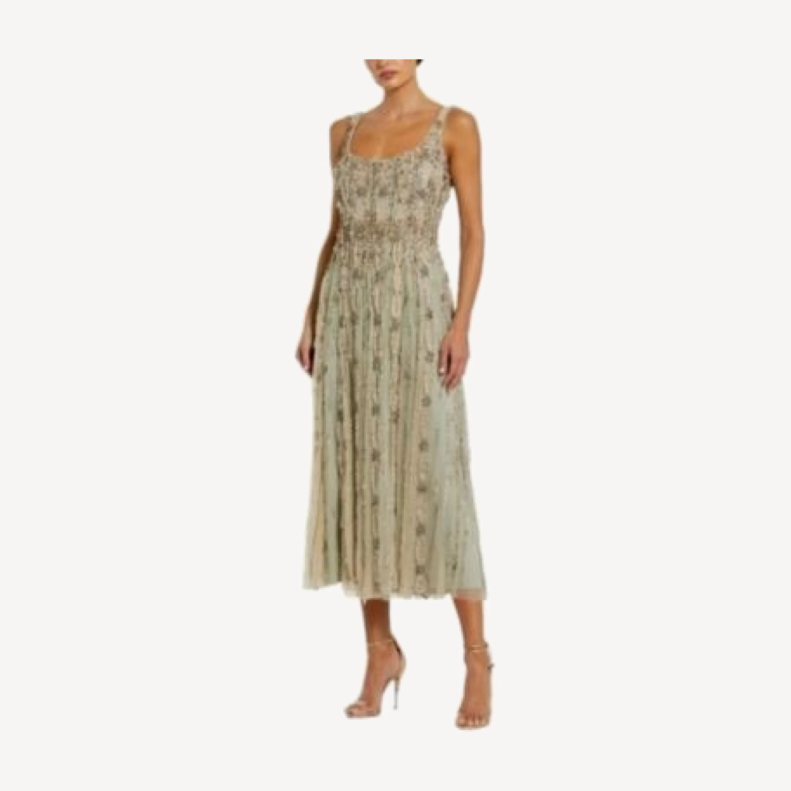 Mac Duggal Embellished Mesh Sleeveless Scoop Neck Midi Dress