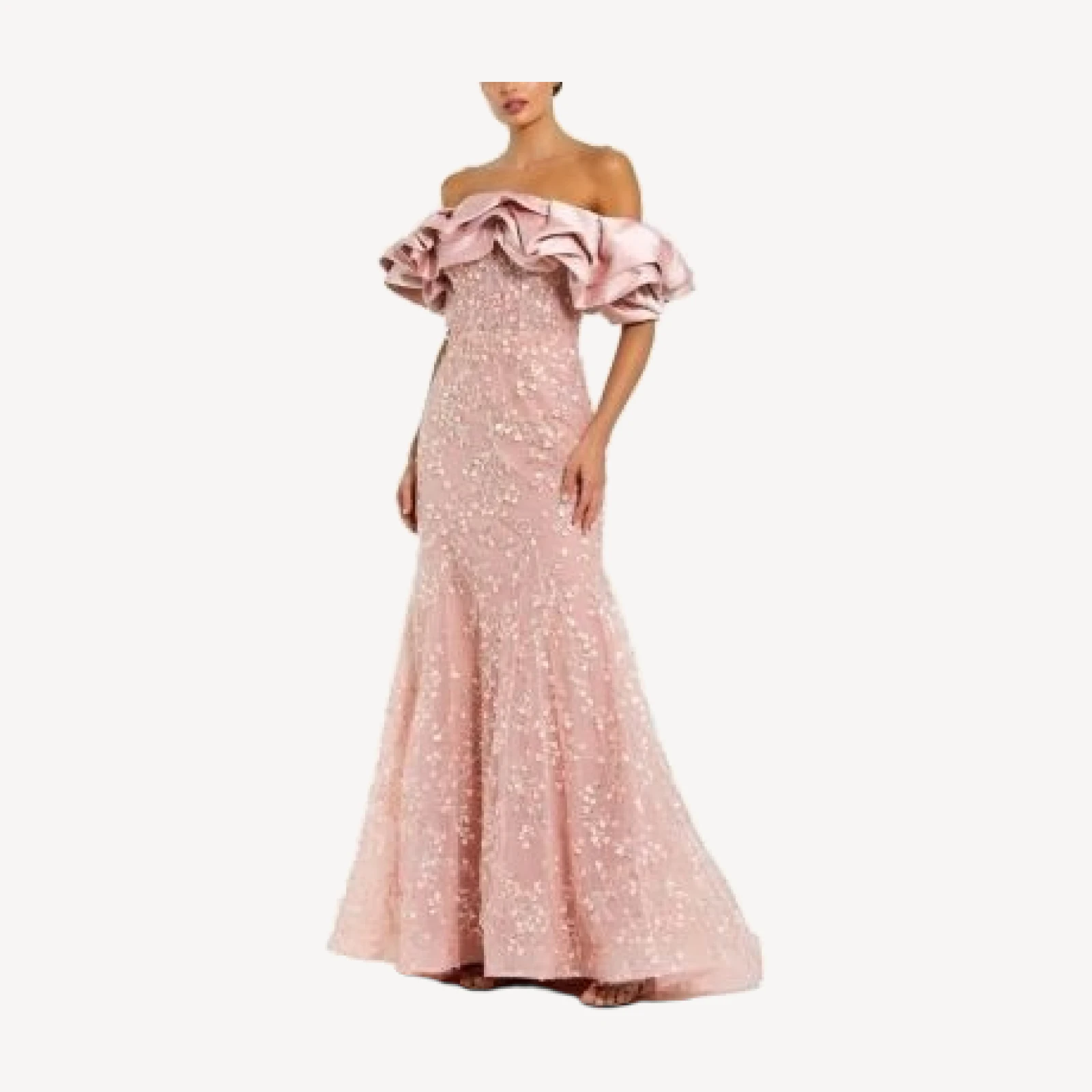 Mac Duggal Beaded Applique Off the Shoulder Mermaid Gown