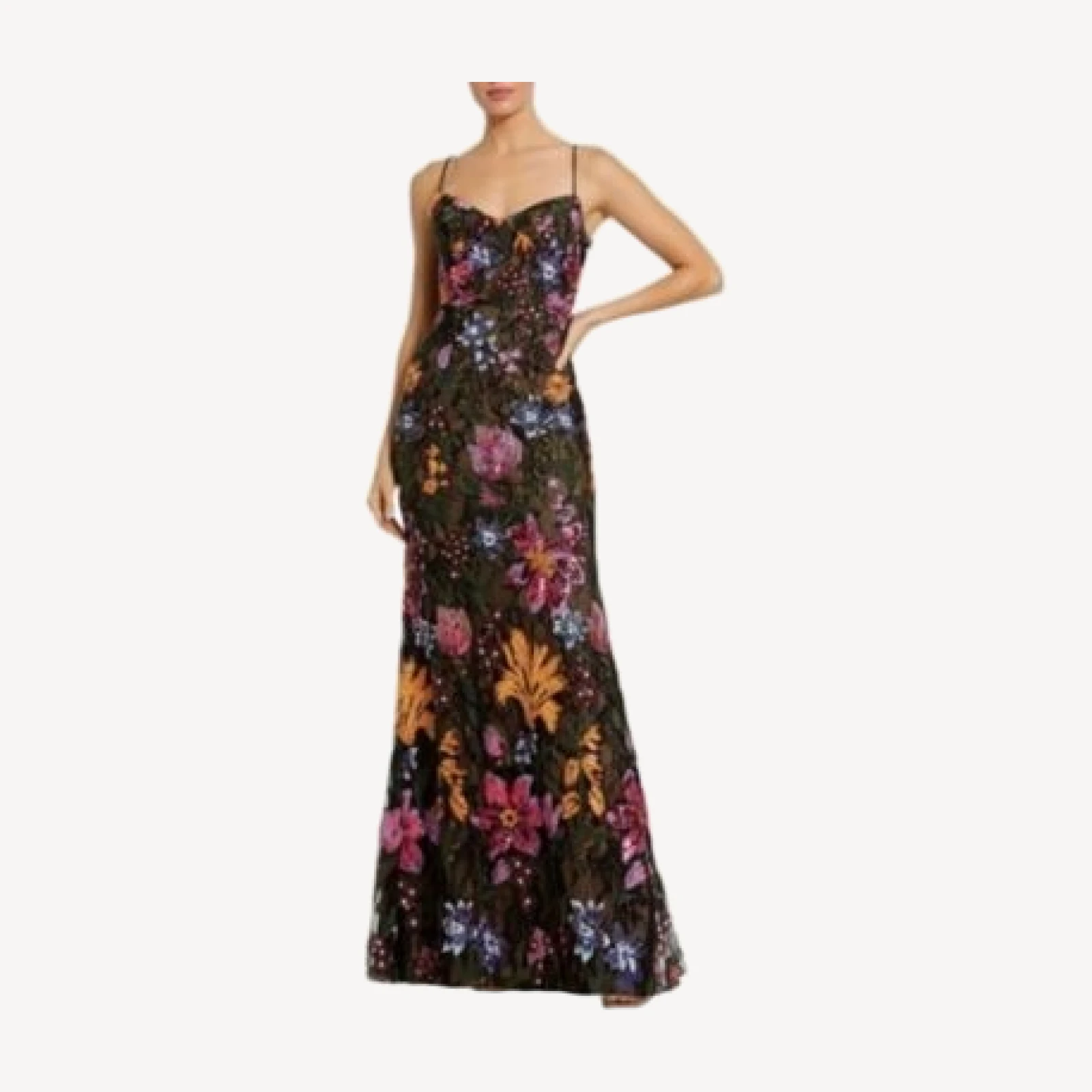 Mac Duggal Spaghetti Strap Floral Embroidered Gown