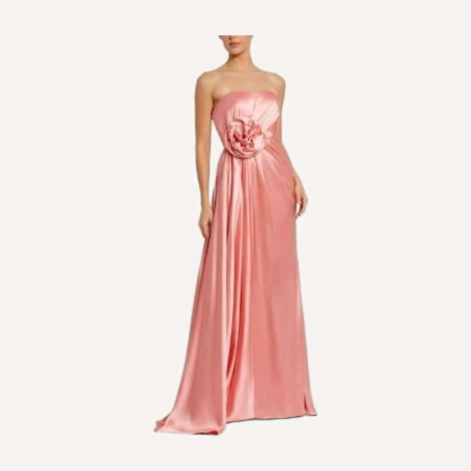 Mac Duggal Strapless Satin Gown with 3D Flower