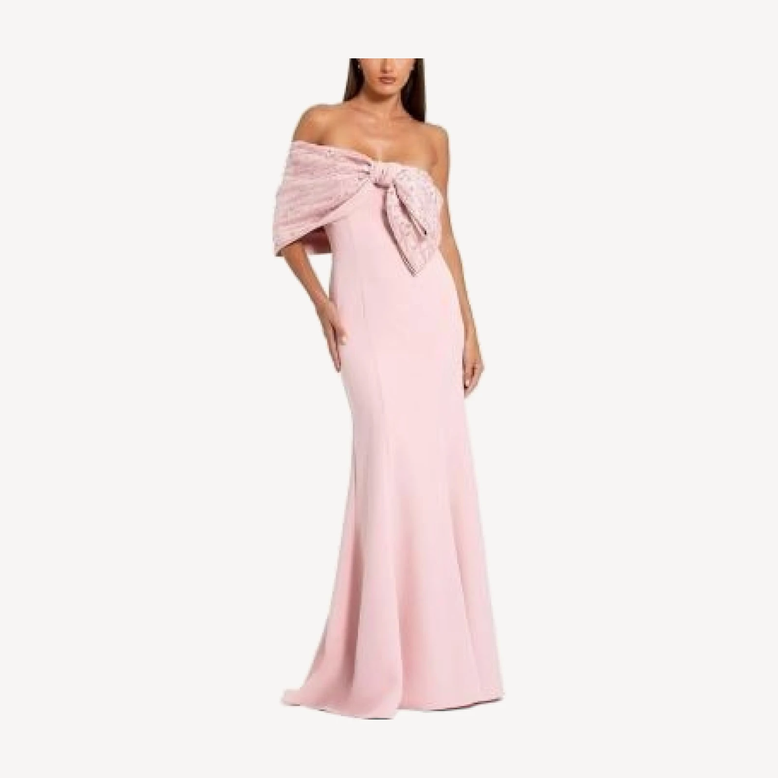 Mac Duggal Off-the-Shoulder Satin Mermaid Gown with Beaded Bow Detail