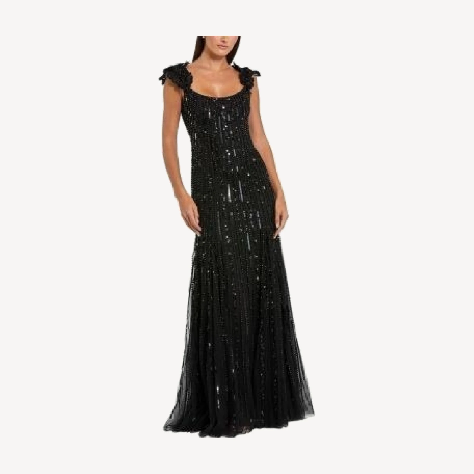 Mac Duggal Sleeveless Mesh Gown with Floral Shoulder Detail
