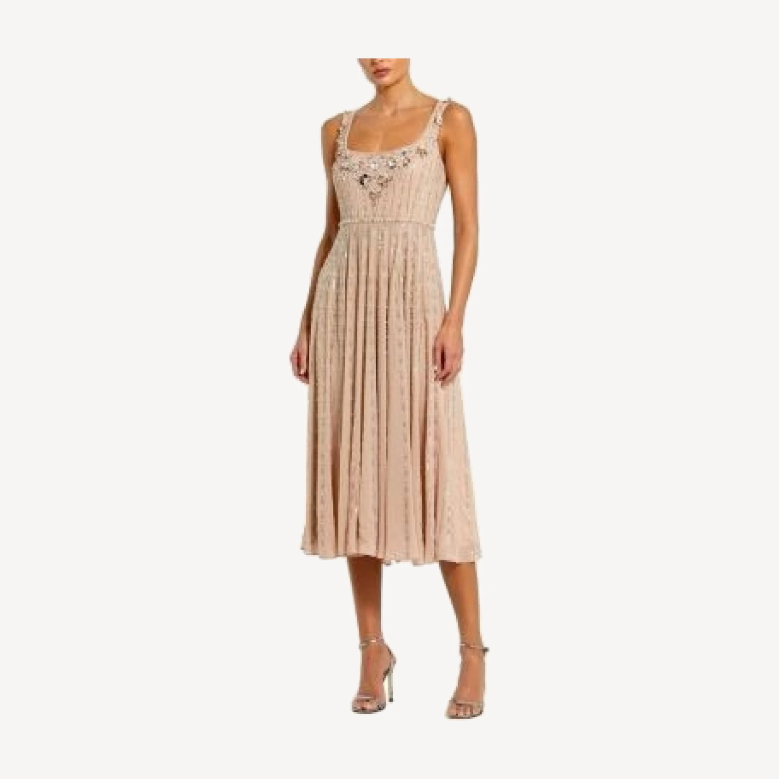 Mac Duggal Sleeveless Scoop Neck Beaded Georgette Midi Dress