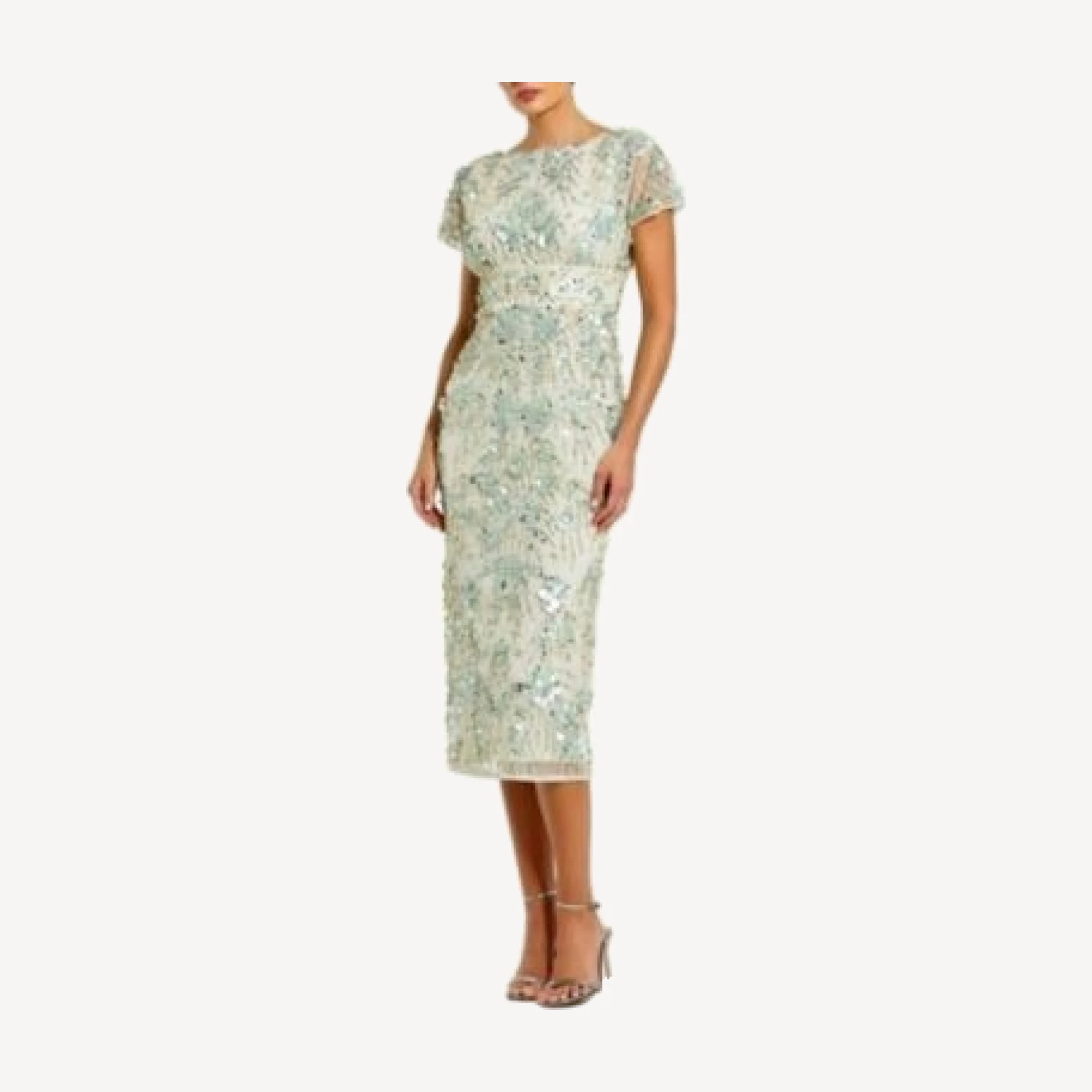 Mac Duggal Embellished Mesh Cap Sleeve Midi Dress