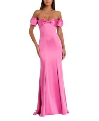 Mac Duggal Satin Off-The-Shoulder Mermaid Gown with Bow