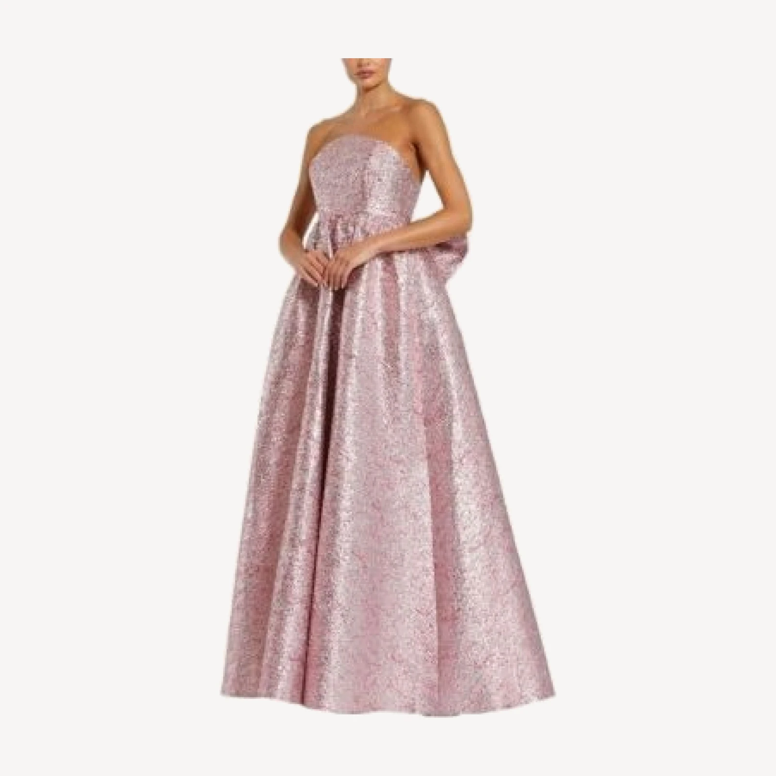 Mac Duggal Metallic Strapless Brocade Gown With Oversized Bow