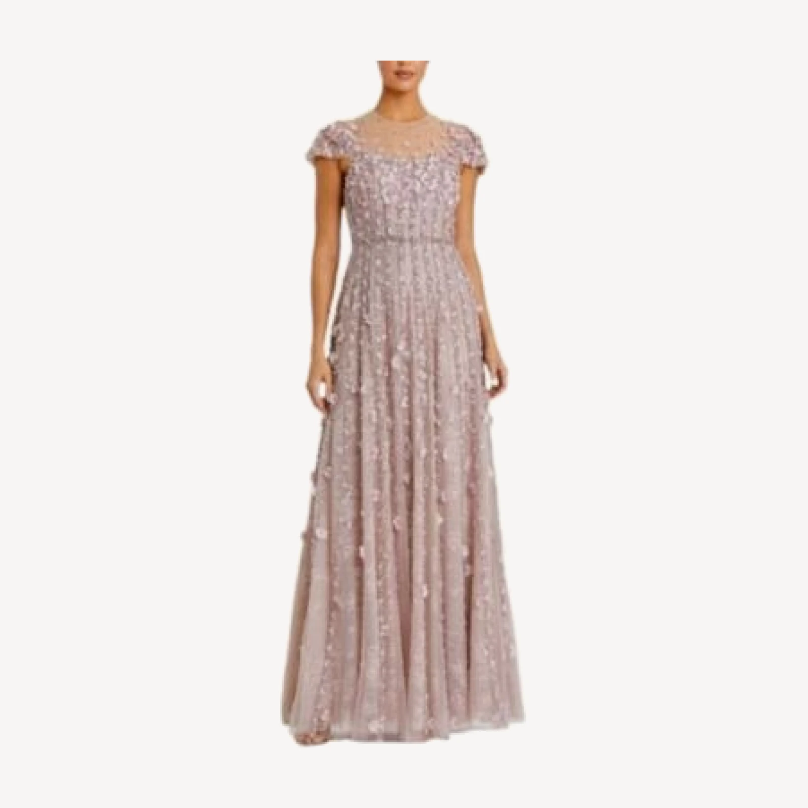 Mac Duggal Embellished Lace Cap Sleeve Illusion Neck Gown