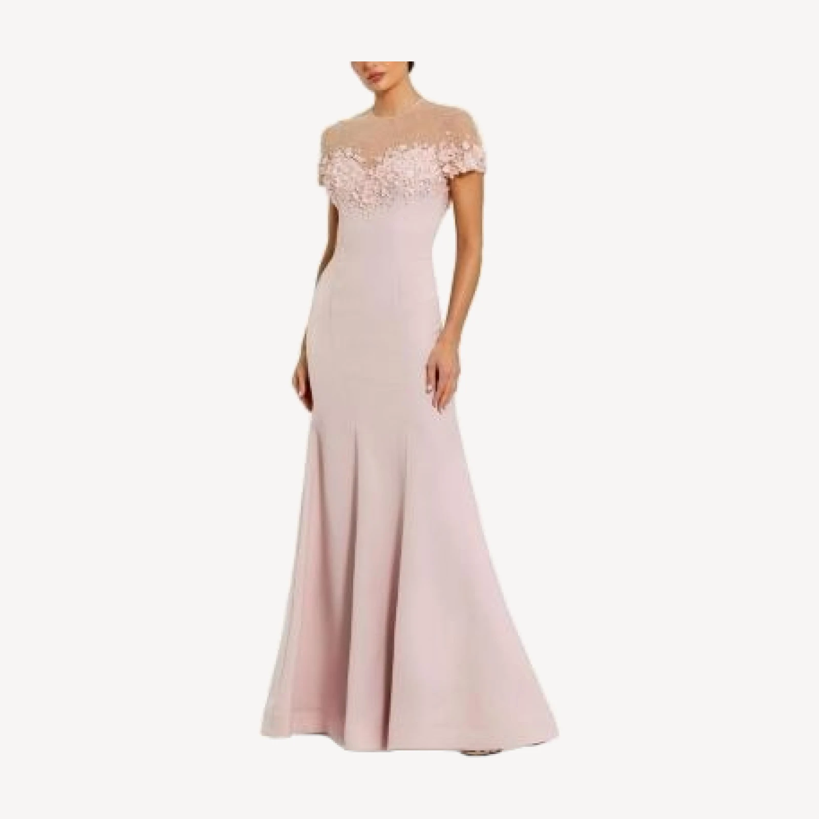 Mac Duggal Mermaid Crepe Gown with Beaded Illusion Neck