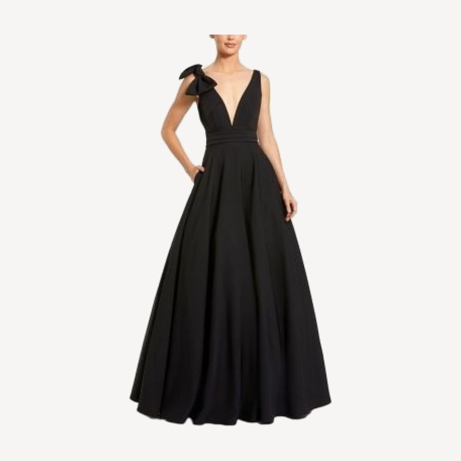 Mac Duggal Crepe Sleeveless Plunge Neck Ballgown with Bow