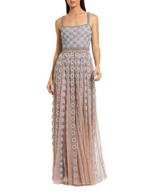 Mac Duggal Sleeveless Mesh Embellished A Line Gown