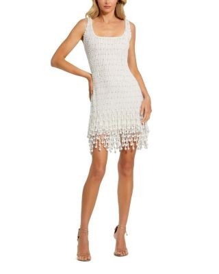 Mac Duggal Pearl Beaded Square Neck Mini Dress