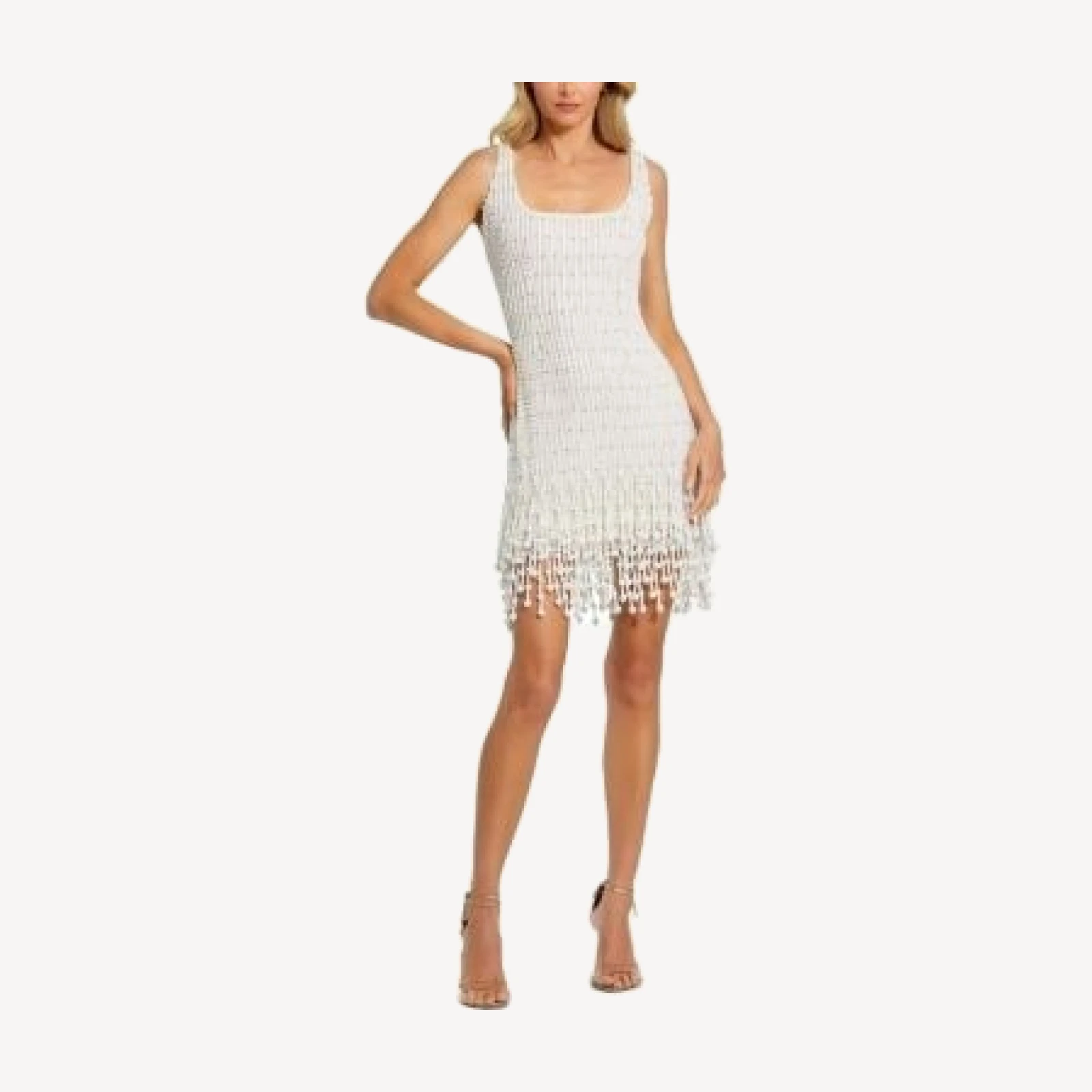 Mac Duggal Pearl Beaded Square Neck Mini Dress